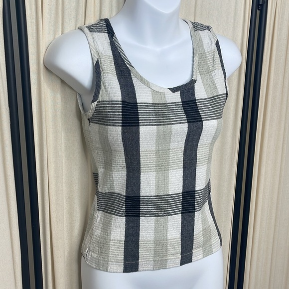 VINTAGE 90’S KAREN HART- CREAM, WHITE & BLACK  STRETCHY TANK TOP SIZE MEDIUM - Picture 2 of 10
